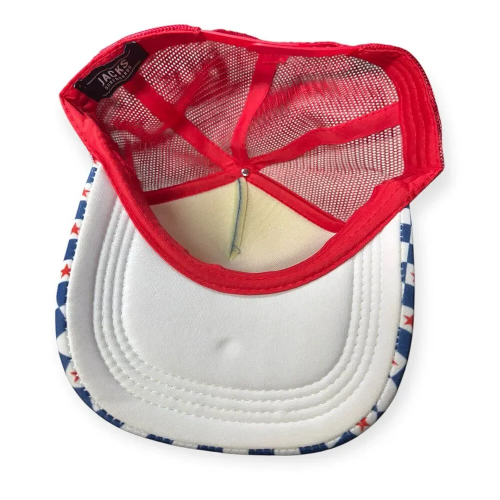 Jacks Surfboards Trucker Hat Cap Mens Snapback Blue Flag 4th Of July‎